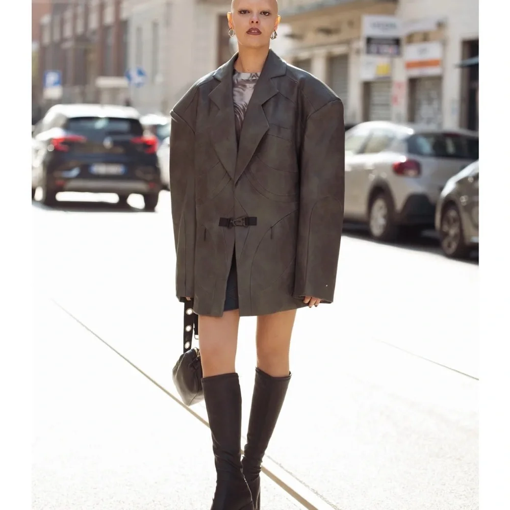 Black Over-the-Knee Wedge Boots with Tan Lug Sole Tie for An Adjustable Top NB